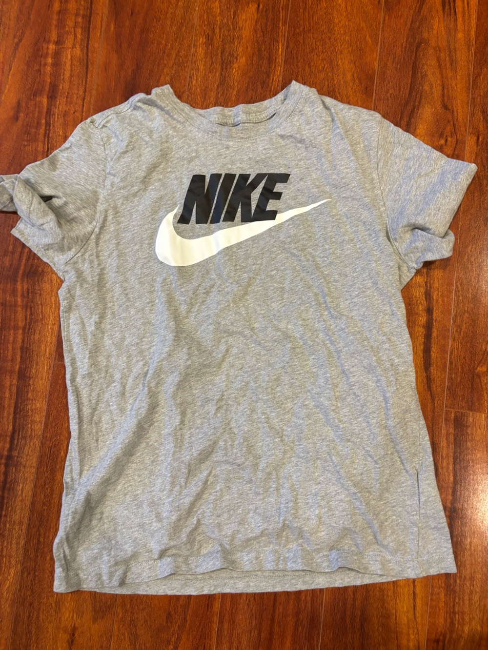 Nike Gray Short Sleeve Tee with White Swoosh and Black Logo